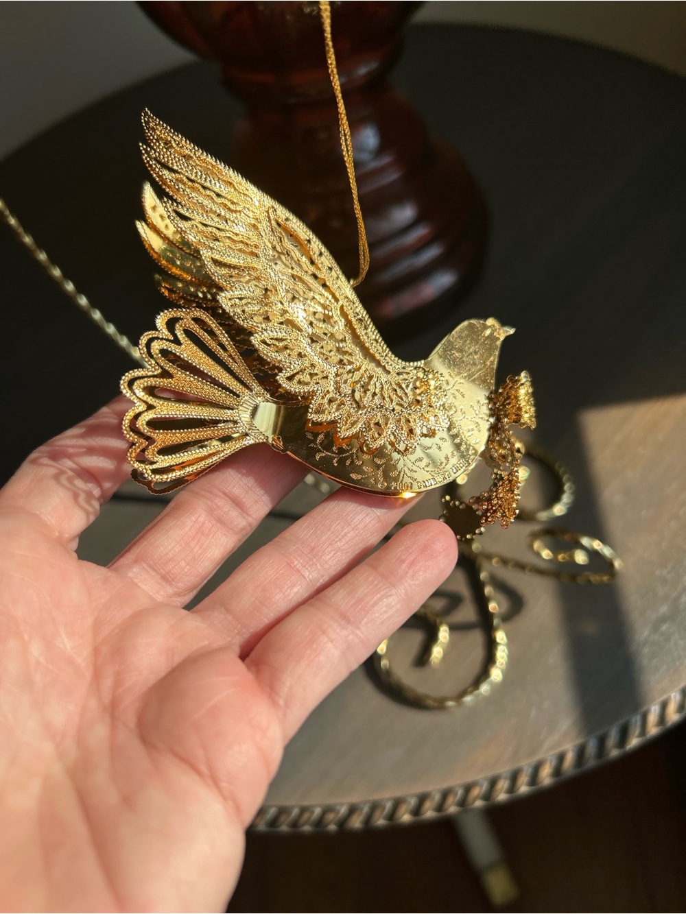 Danbury Mint Gold Christmas Ornament 2007 Dove of Peace